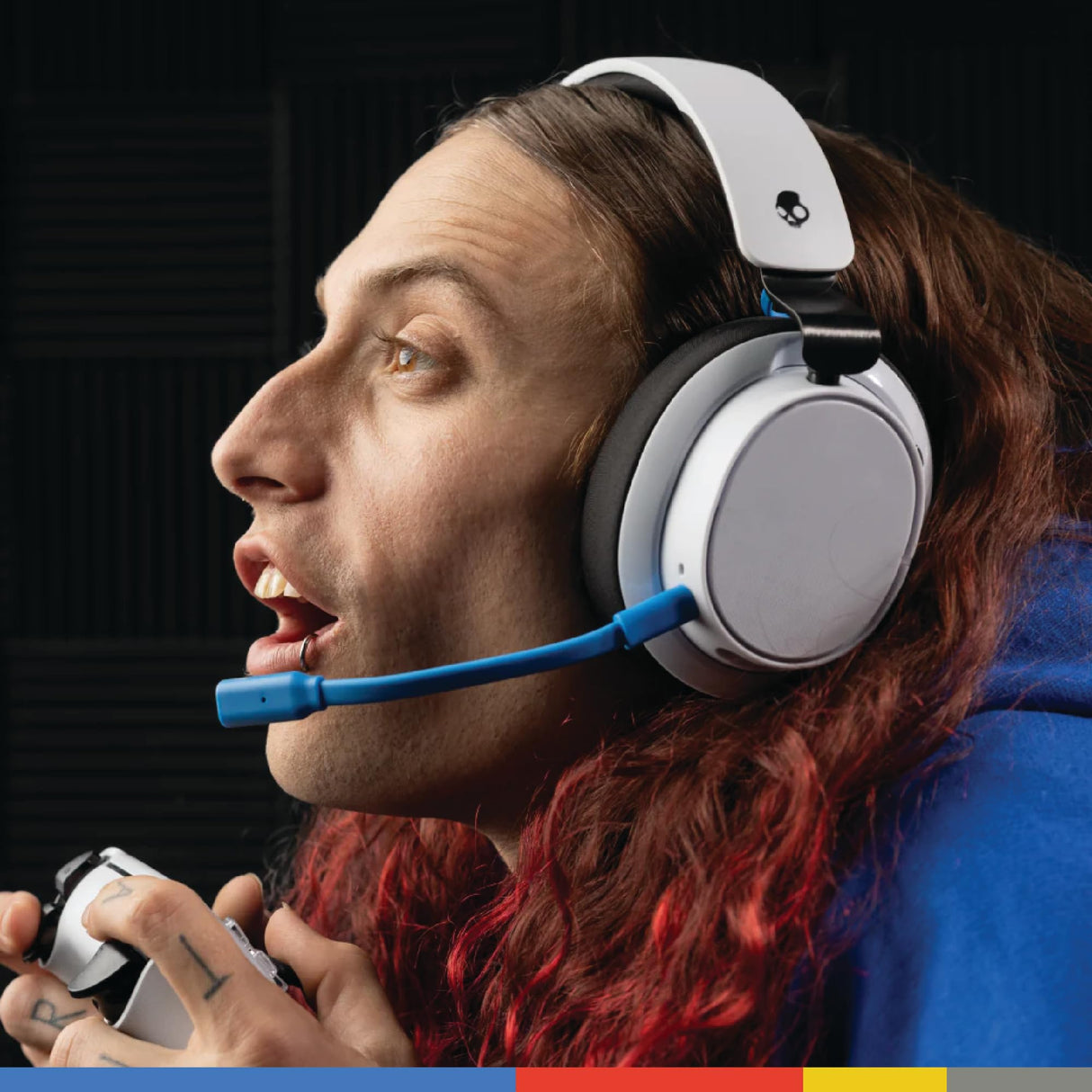 Skullcandy SLYR Pro Cascos de Gaming Over-Ear Inalámbricos Multiplataforma con Transmisor USB-A de Latencia Muy Baja, Compatibles con Playstation o Xbox, PC, Nintendo Switch - White/Blue
