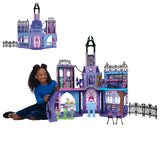 Monster High Casa de muñecas Haunted High School con 7 áreas de juego y muebles, +35 accesorios, 2 plantas y capacidad para 3 muñecas, juguete +4 años (HLP88), Violeta