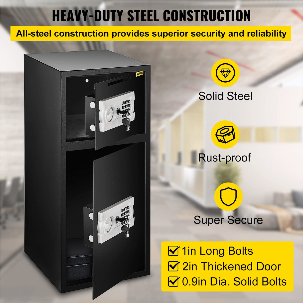 BuoQua Caja Fuerte de Seguridad con Llave de 75 x 34 x 34 cm, Caja de Seguridad Digital con Cerradura de Seguridad BXG-052, Caja Fuerte Digital de Hierro Fuerte de 33 ", Diseño 2 en 1 Negro
