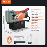 VEVOR Taladro Magnético de Perfil Bajo 1300 W Taladro Magnético Ligero y Portátil con Dispositivo de Enfriamiento y Protección contra Sobrecarga Prensa Magnética para Instalación de Equipos