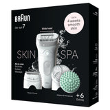 Braun Silk-épil 7 SkinSpa 7-081 - Set de depiladora para mujer, depiladora de larga duración, cabezal de afeitado, cabezal de masaje, color blanco y plateado