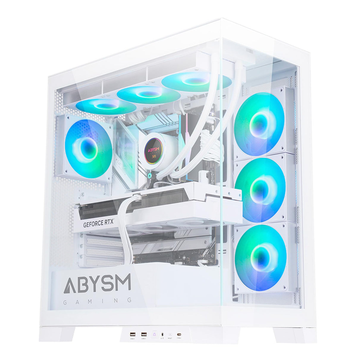 Abysm Gaming Caja PC Gamer Danube SAVA H500 White ATX, con Espacio para Tarjetas Gráficas de hasta 430 mm, Lateral y Frontal de Cristal Templado, USB-C y Ventiladores ARGB