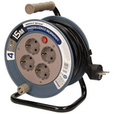 Orno AE-1339 Mini Tambor De Cable 15m con 4 tomas de corriente, soporte de metal y protección térmic (Gris)