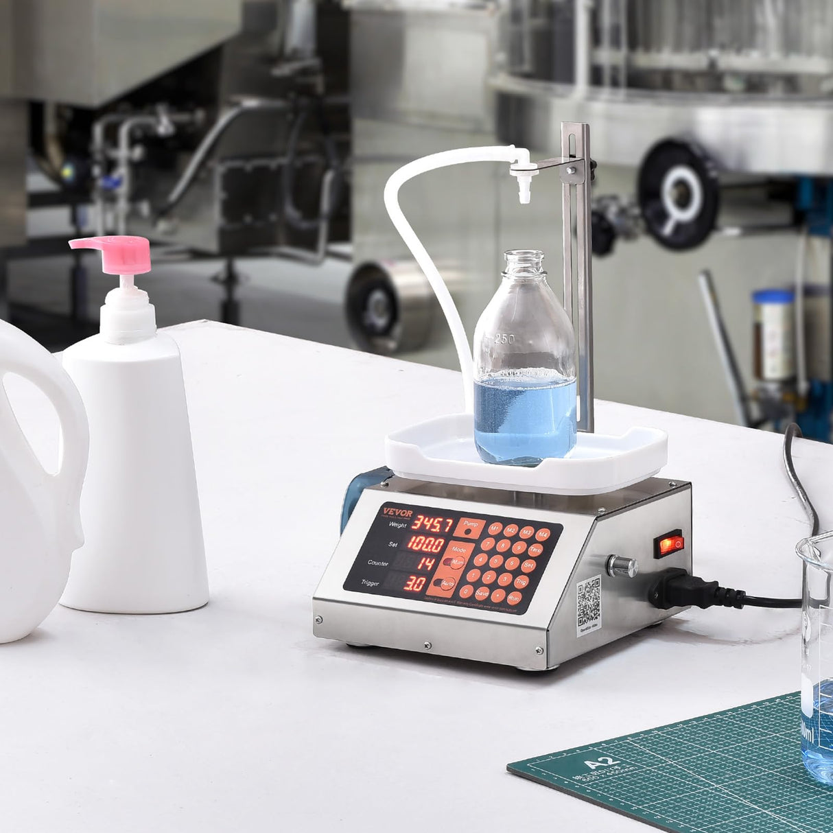 VEVOR Máquina Automática de Llenado de Líquidos Capacidad de Pesaje 5-300 g Llenadora de Botellas Bomba Peristáltica de Control Digital para Leche, Agua, Vino, Bebidas, Salsa de Soja, Boquilla Única