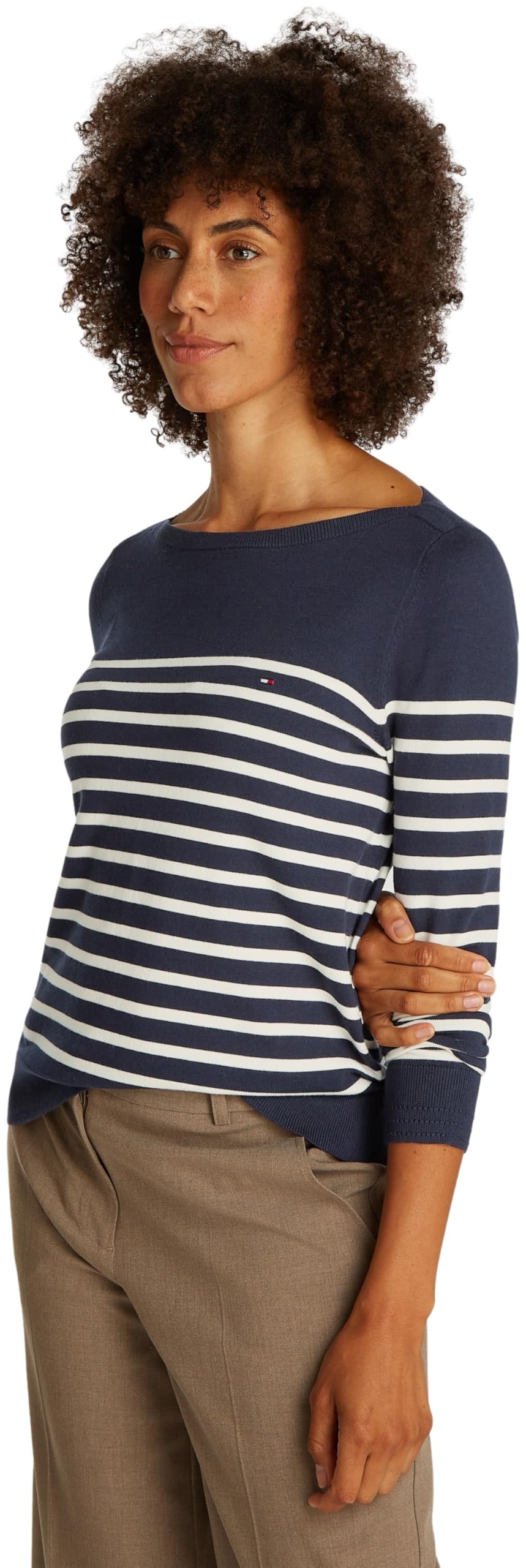 Tommy Hilfiger Jersey de Punto para Mujer, Multicolor (Dark Night Navy/Ivory Petal STP), L