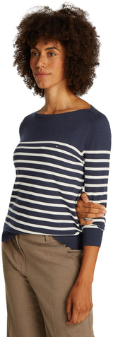 Tommy Hilfiger Jersey de Punto para Mujer, Multicolor (Dark Night Navy/Ivory Petal STP), L