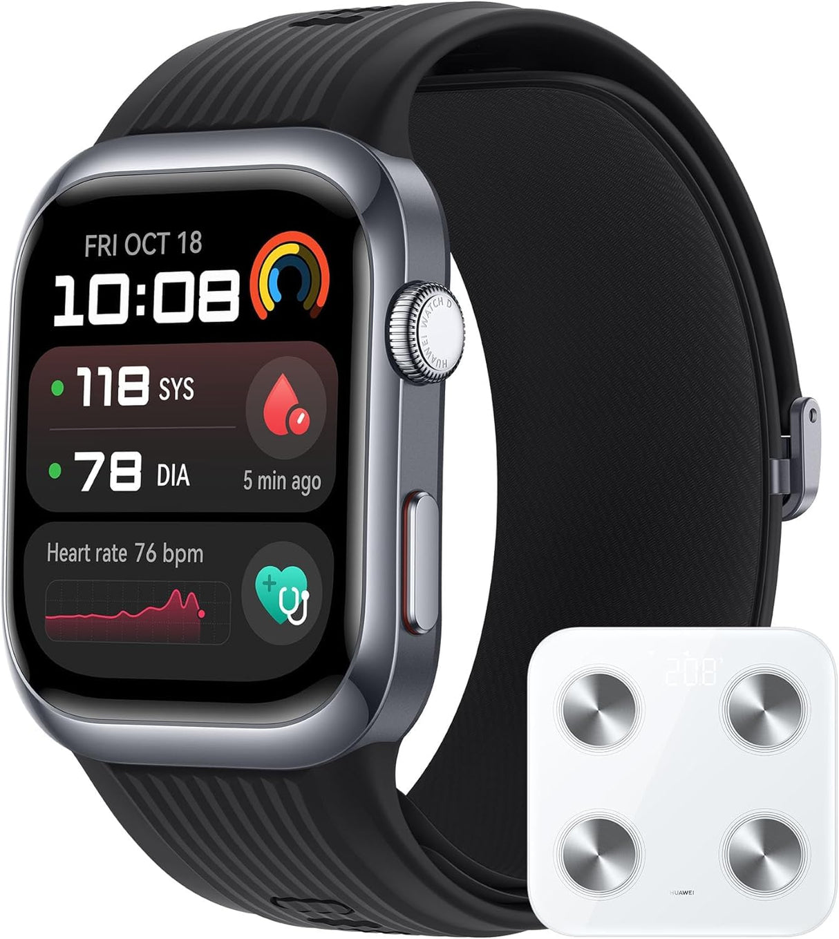 HUAWEI Watch D2 Black + Scale 3, Pantalla AMOLED de 1,82, Monitorización en Tiempo Real de la Presión Arterial, ECG, Monitorización Exhaustiva del Sueño, SpO2, Asistencia Sanitaria Familiar