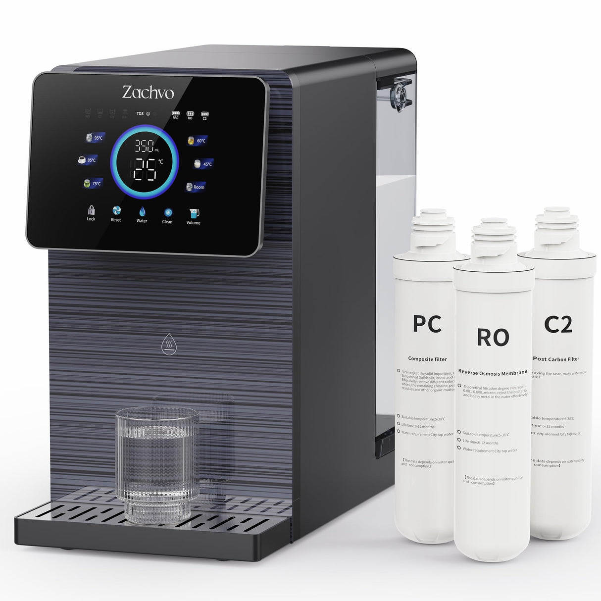 ZACHVO Sistema de ósmosis para agua potable, 10 niveles de temperatura, filtro de agua de ósmosis, filtro de agua potable, depósito de agua de 7 litros