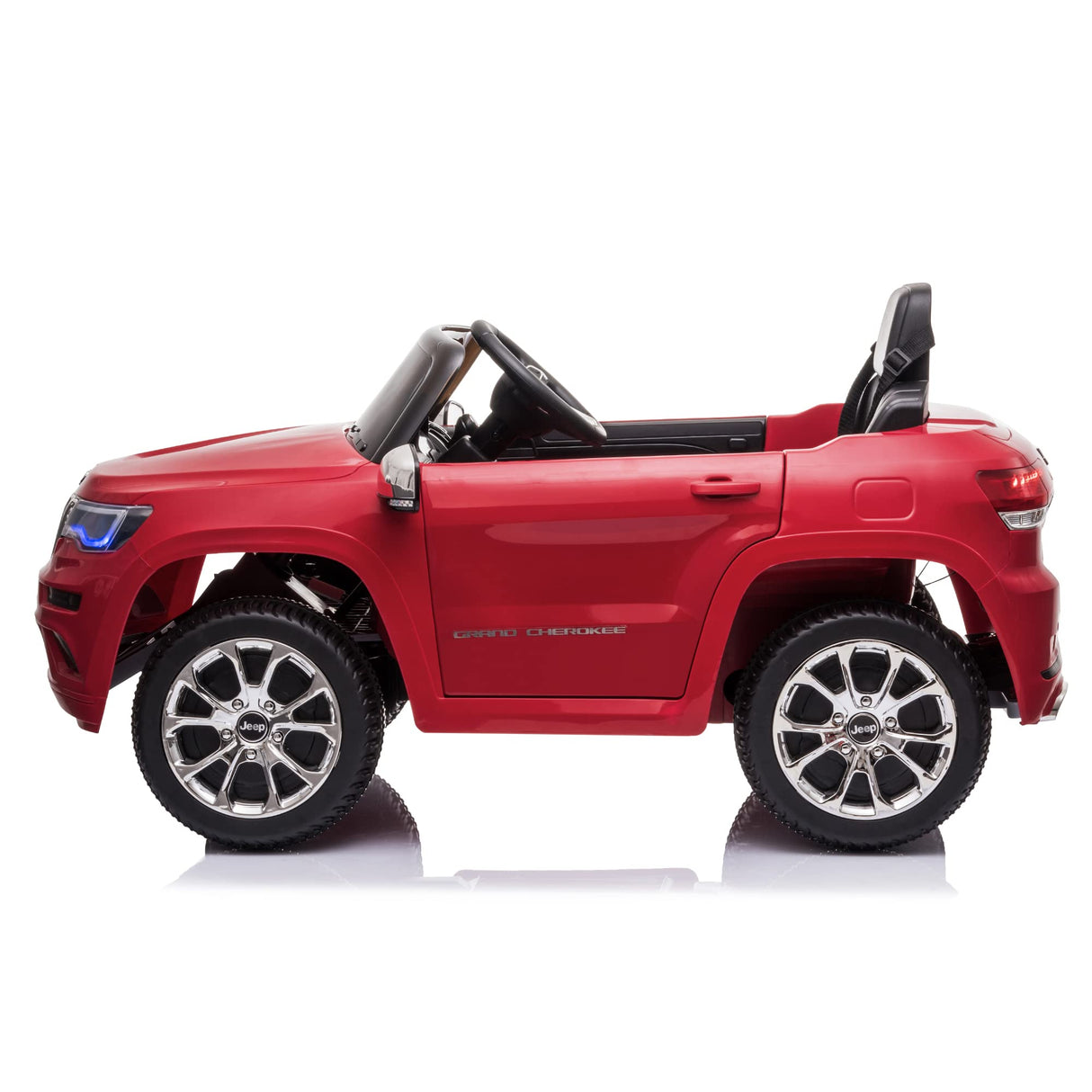 FEBER Jeep Cherokee Rojo 12V, Coche eléctrico, 1 Plaza, radiocontrol: Faros con luz, 2 Marchas, Acelerador y Freno eléctrico, de 3 a 8 años, Famosa (800013450)