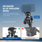 NEEWER Cámara Vídeo Trípode Cabezal Inclinable con Base Niveladora +/-15°, Cabezal de Trípode Fotografía con Mango Retráctil,1/4" Placa QR Tipo Arca para Videocámara DSLR, Carga Máx 11lb/5kg, TH03