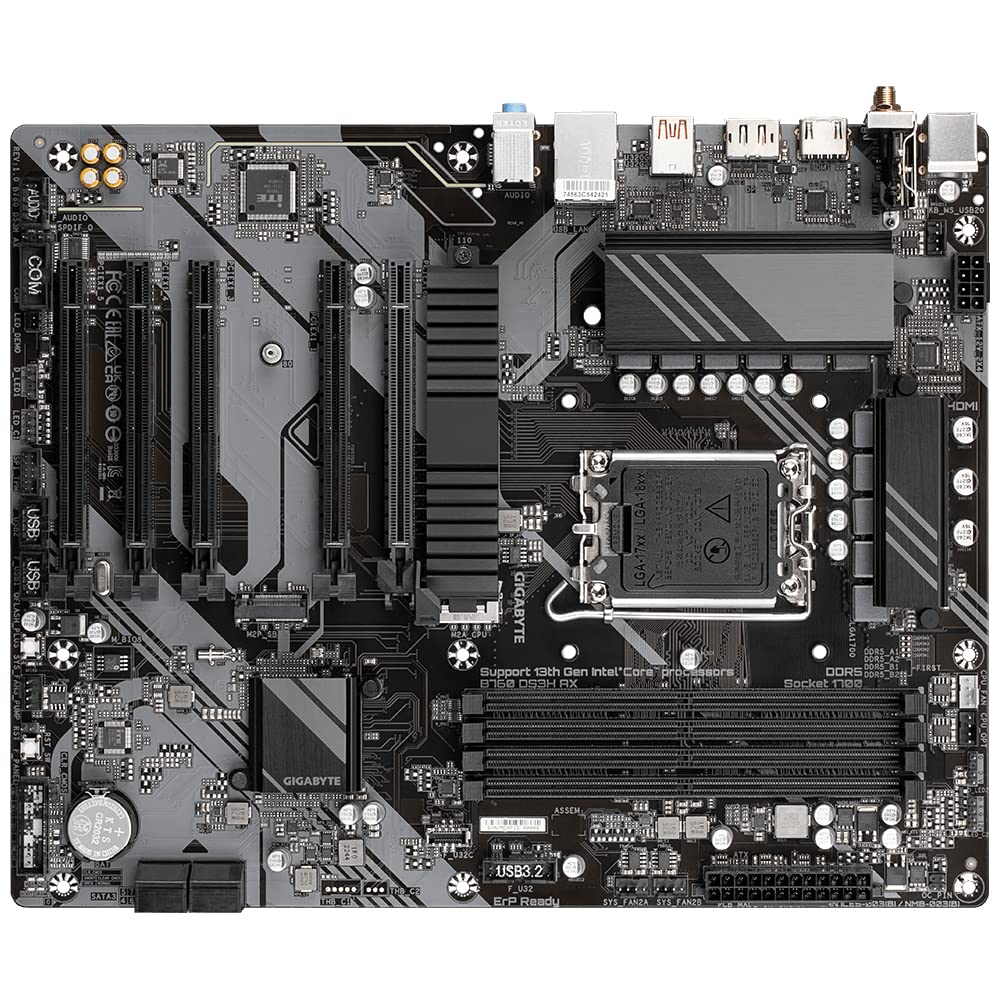 GIGABYTE B760 DS3H AX Placa Base - Compatible con procesadores Intel Core de 14ª generación, VRM digital de 8+2+1 fases, hasta 7600MHz DDR5 (OC), 2x PCIe 4.0 M.2, Wi-Fi 6E, LAN GbE, USB 3.2 Gen 2x2