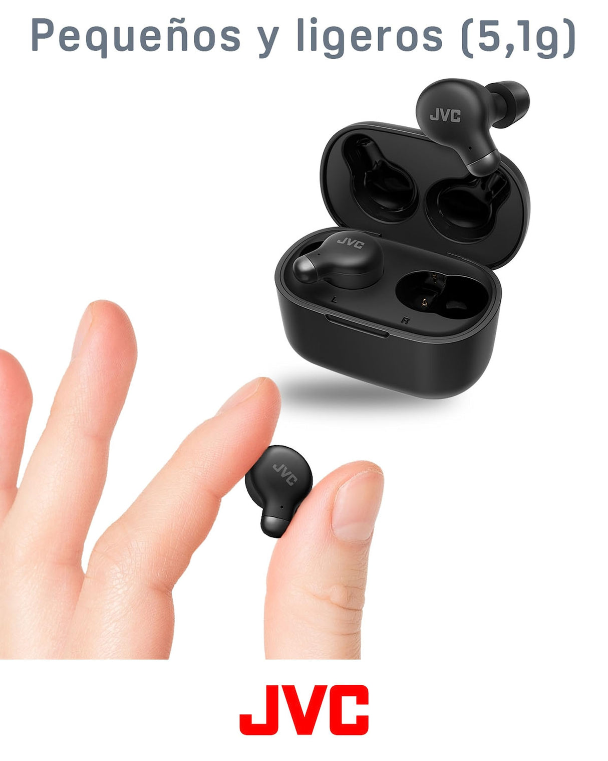JVC HA-Z250T - Auriculares Inalámbricos con Bluetooth 5.3, 28 Horas de Batería, Certificación IPX4, Solo 5,1g de Peso, Cancelación de Ruido, 3 Pares de Almohadillas de Silicona y 2 de Espuma, Negro