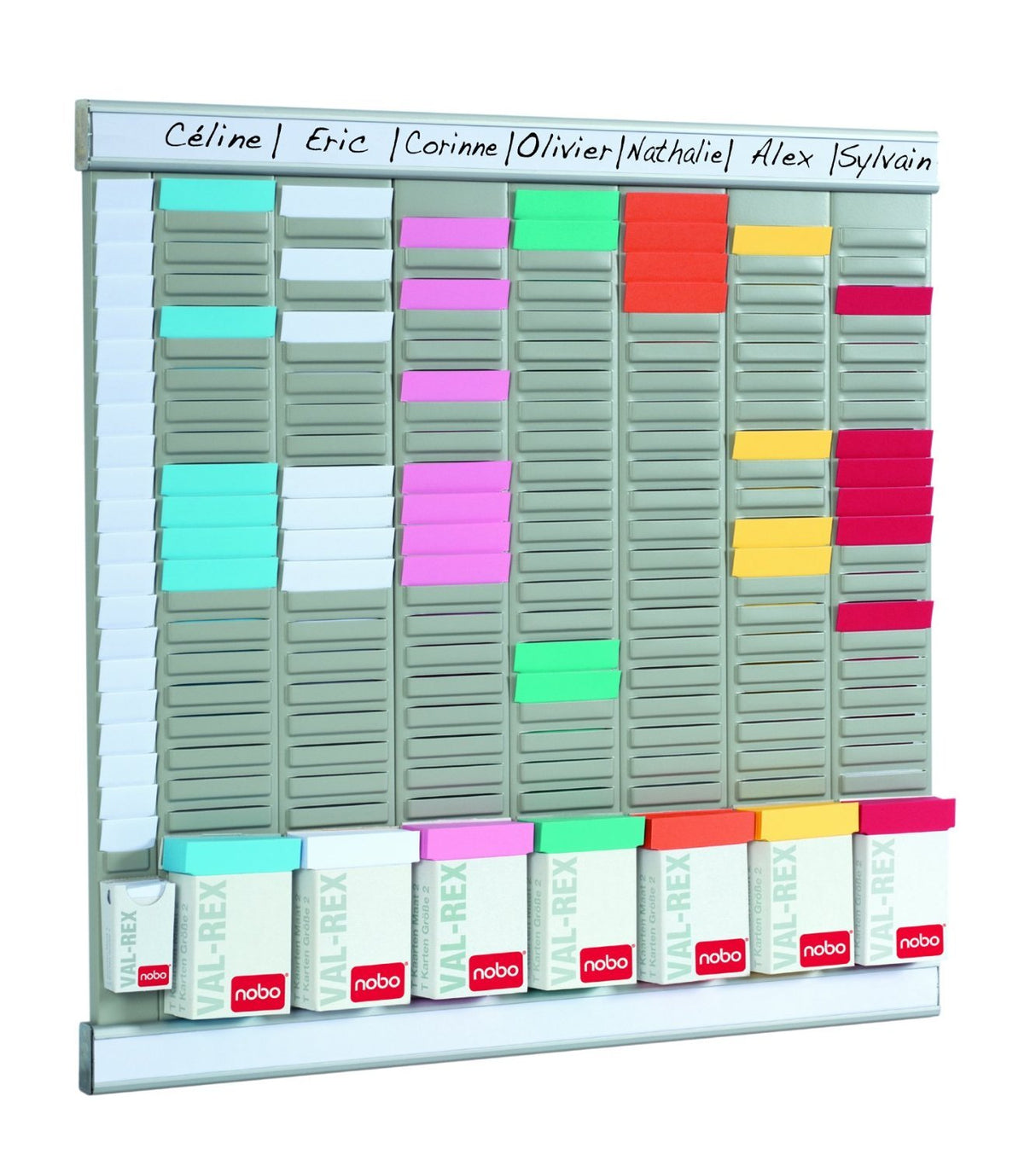 Nobo Kit Planificador de Pared para Tarjetas T, Oficina, 7 Columnas y 24 Ranuras Tamaño 2,