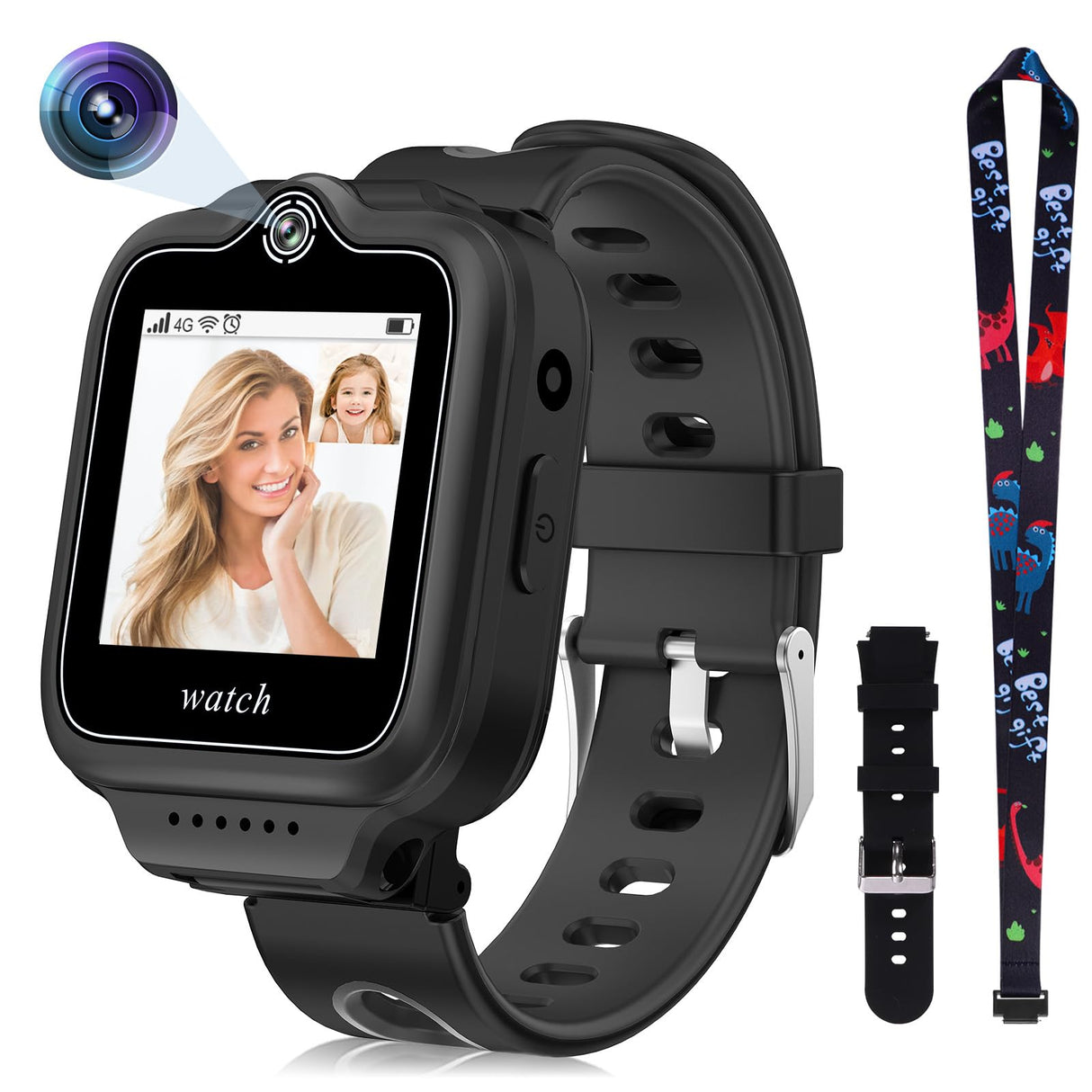 ele ELEOPTION 4G GPS Reloj Inteligente Impermeable para niños y niñas, Llamada bidireccional, Chat de Voz y vídeo, cámara, SOS, Reproductor de vídeo Musical, Alarma