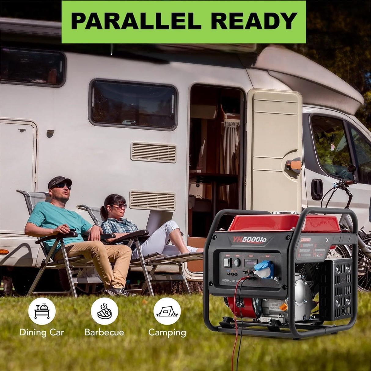Generador de 4000 W de frecuencia variable, generador de gasolina, extremadamente silencioso, USB, enchufe impermeable, portátil, adecuado para exteriores, camping, autocaravana, emergencia