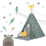 Nukido, Tienda Infantil Tipi Teepee Verde con Guirnalda, Almohadas, estabilizador Grande