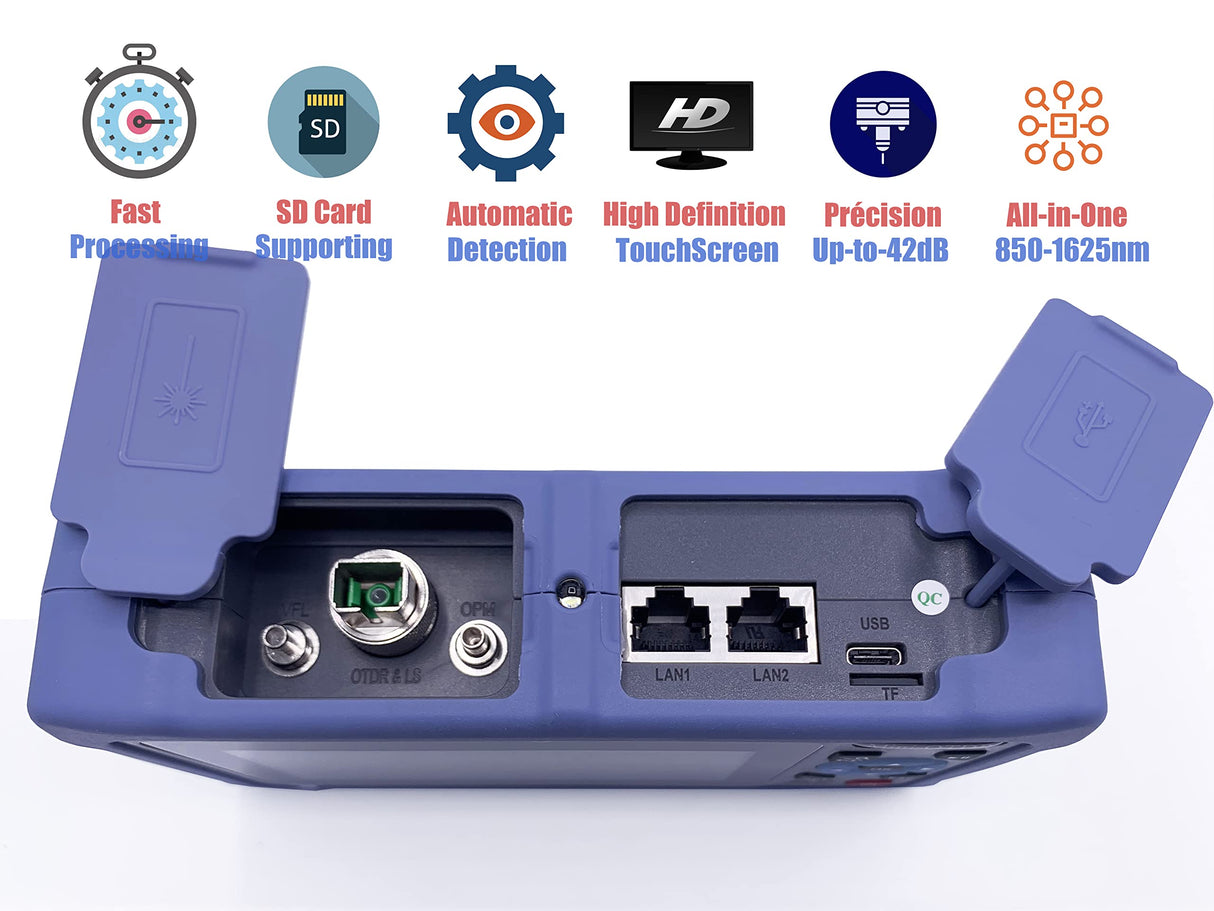 Elfcam® - OTDR para FTTH, 26dB/24dB Monomodo 1310nm / 1550nm, Portátil 4 en 1 + VFL + OPM + OLS, Probador de Fibra Óptica/Reflectómetro de Dominio Óptico, Hasta 100 km (ELF-5800)