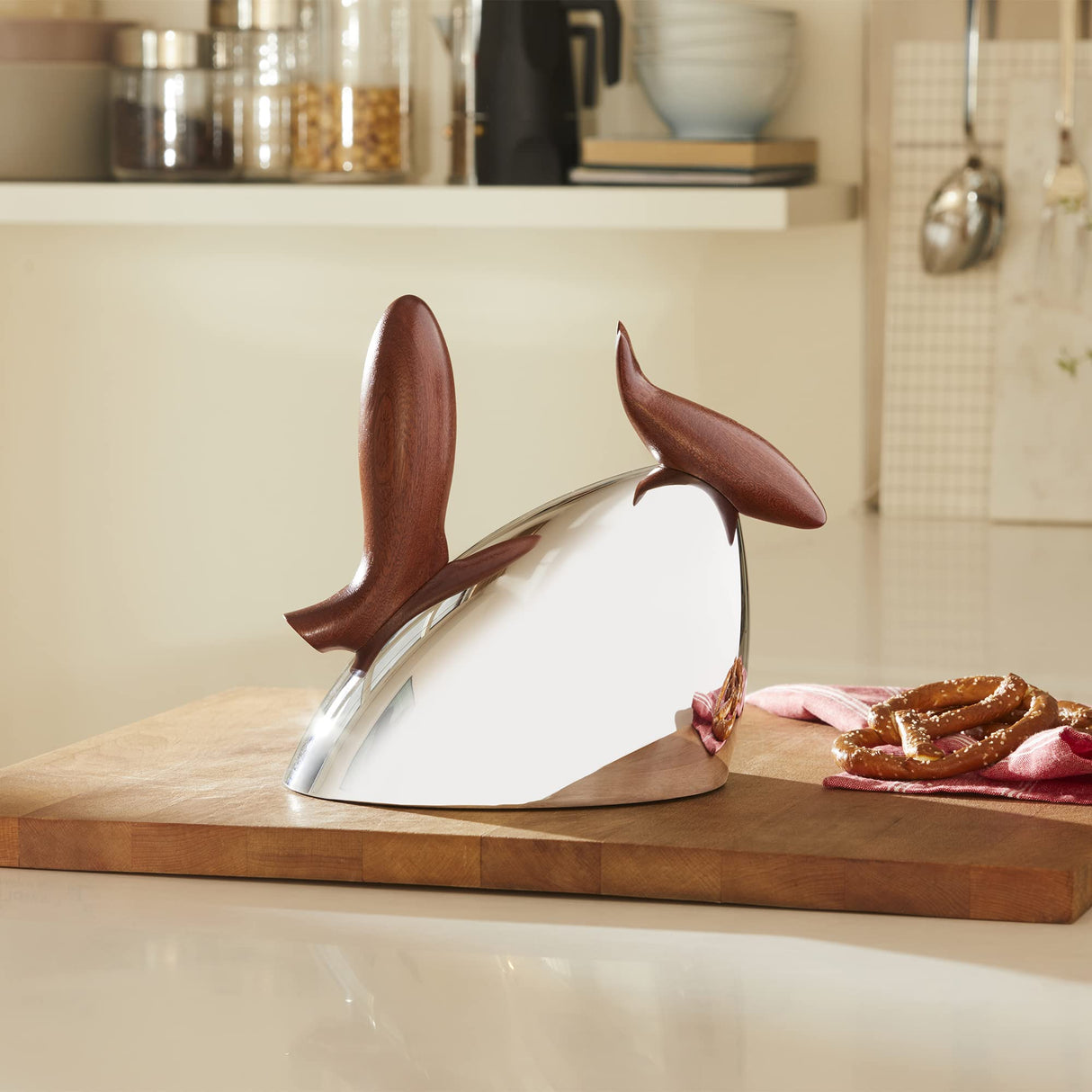 Alessi 'Frank Gehry' Pito - Tetera de Agua de 1.9 Cuartos de galón, Mango de Madera con Acero Inoxidable