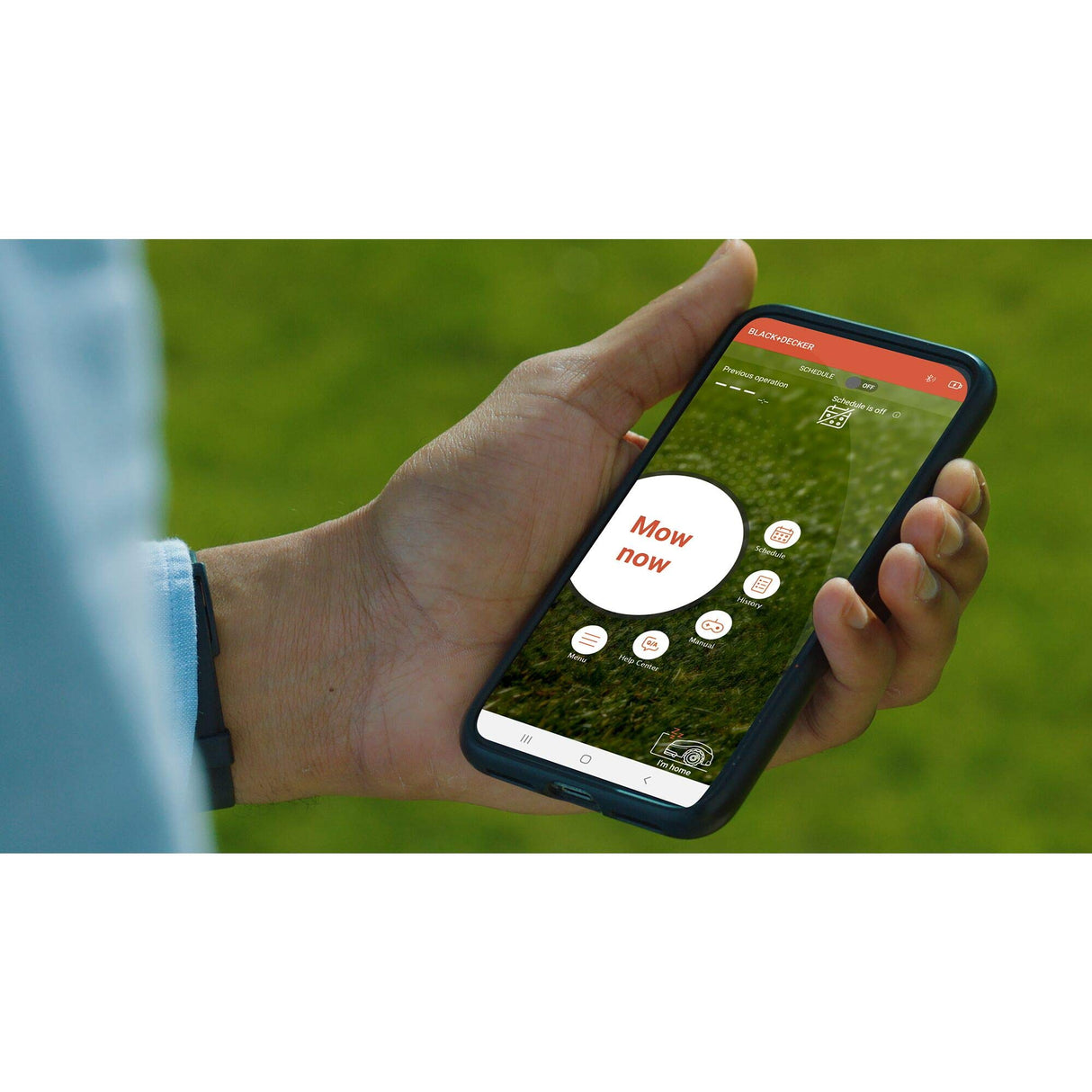 BLACK+DECKER BCRMW123 Robot Cortacésped Gama Alta con Limpiador Caseta y una batería de Litio de 12V y 4.3Ah Cubre hasta 700m2 de jardín