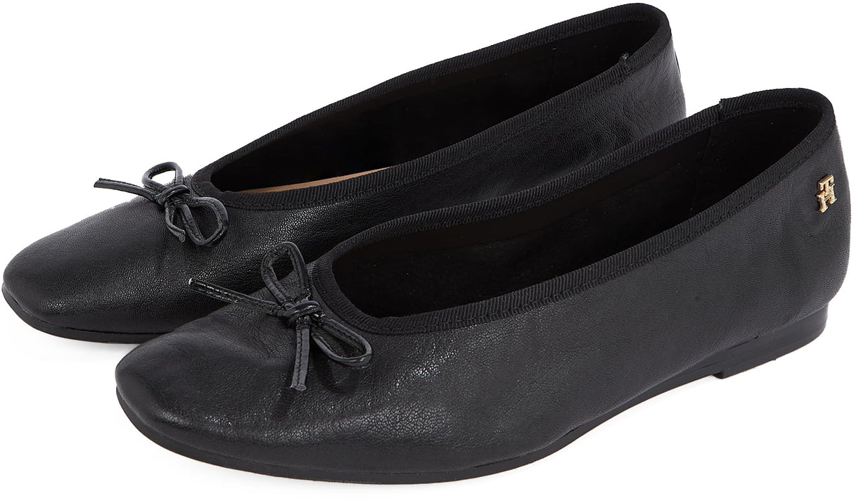 Tommy Hilfiger Bailarinas Mujer Soft Leather con Lazo, Negro (Black), 38
