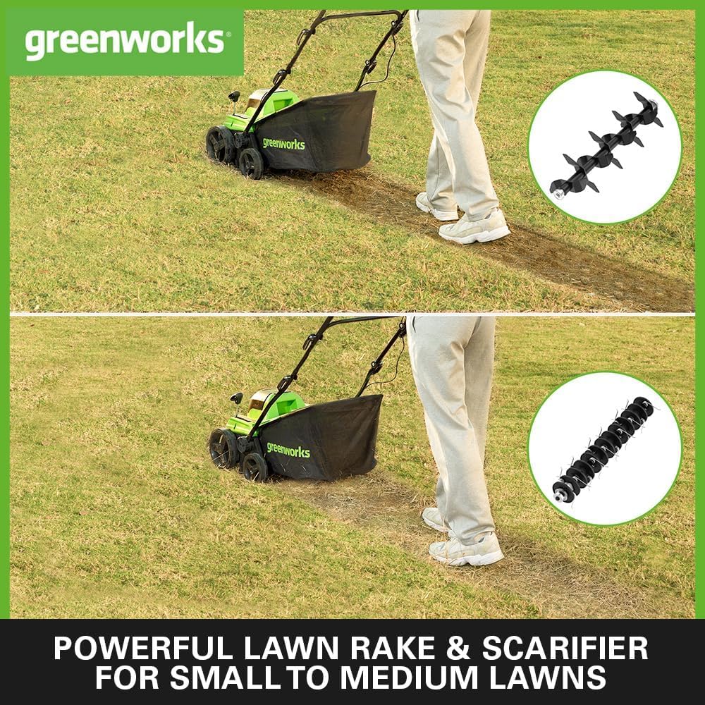 Greenworks Cortacésped de Batería Escarificador Rastrillo a Motor sin Escobillas 3100 RPM, Ancho 38cm, 5 Profundidades, Caja Recolección 45 L SIN Batería 40V y Cargador, Garantía 3 Años GD40SC38II