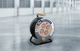 Orno AE-1339 Mini Tambor De Cable 15m con 4 tomas de corriente, soporte de metal y protección térmic (Gris)