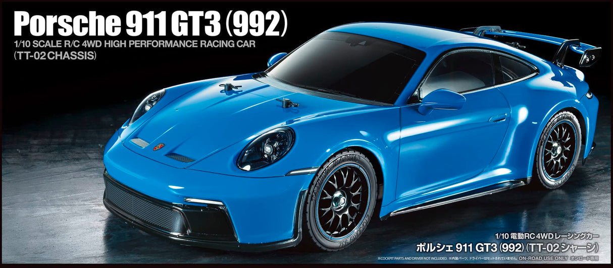 Tamiya 58712 1:10 RC Porsche 911 GT3 (992) TT-02 - Coche teledirigido, vehículo, modelismo, Montaje, Hobby, Kit RC, sin Pintar
