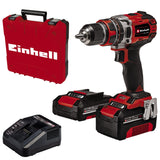 Einhell Taladro percutor con batería TE-CD 18/50 Li-i BL (2+4Ah) Power X-Change (18V, 50 Nm, motor sin escobillas, incl.1 batería de 2,0Ah y de 4,0 Ah y cargador rápido)
