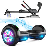 Hoverboard avec siège, Hoverboard à deux roues de 6,5 pouces avec haut-parleur Bluetooth et lumières colorées, scooter auto-équilibrant pour enfants (Go-Kart inclus)