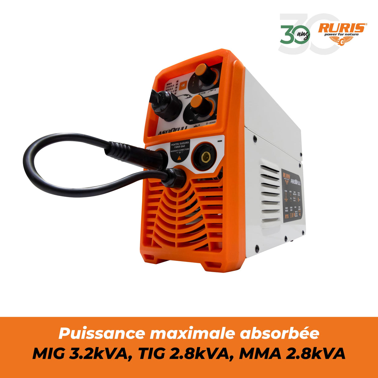 RURIS AS130FULL Welding Machine MMA/MIG/TIG + Accesorios: Mask, Hammer/Brush, Electrodos, Magnet, Gloves, Solar Welding Helmet, Apron, 0,8 mm Welding Wire.