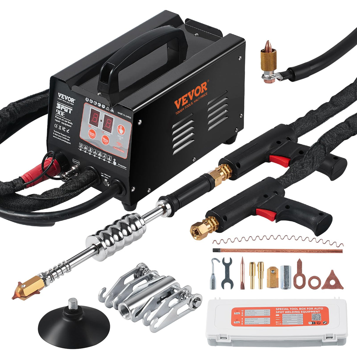 VEVOR Soldador por Puntos y Extractor de Abolladuras 3 kW Kit de Reparación de Abolladuras con Soldador de Pernos con 2 Pistolas de Soldadura 7 Modos Máquina de Reparación de Abolladuras para Autos