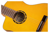 Ortega Guitars Family Series Pro - Guitarra flamenca para zurdos, tamaño 4/4, electroacústica, pícea y ciprés con acabado brillante, color amarillo – Incluye funda (RCE170F-L)