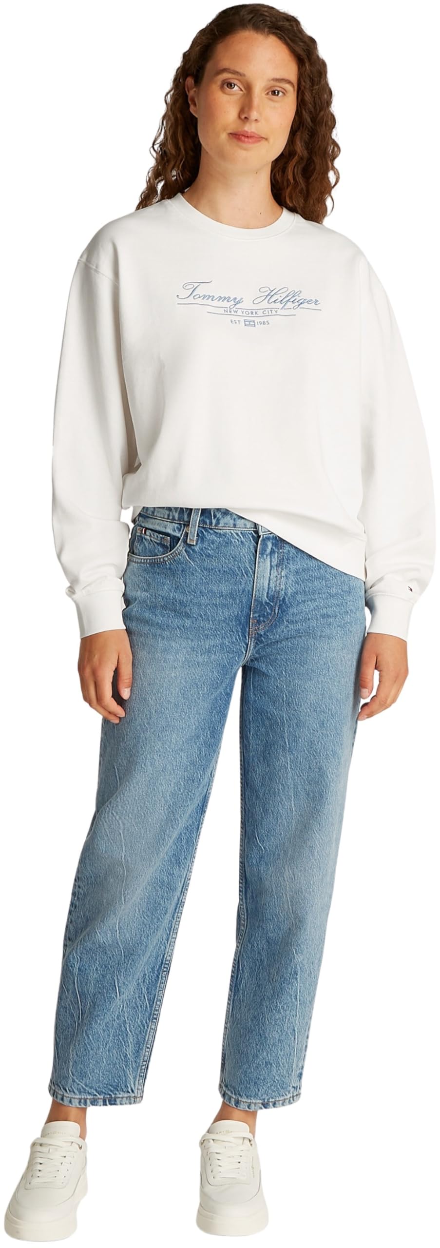 Tommy Hilfiger Sudadera Mujer Script de algodón, Blanco (Ecru), S
