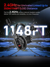 SYNCO Auriculares Intercomunicadores Inalámbricos, XTALK X5 2.4GHz Auriculares Inalámbricos Full Duplex con Comunicación de 24H 350M, Sistema de Intercomunicación con Monitoreo en Tiempo Real