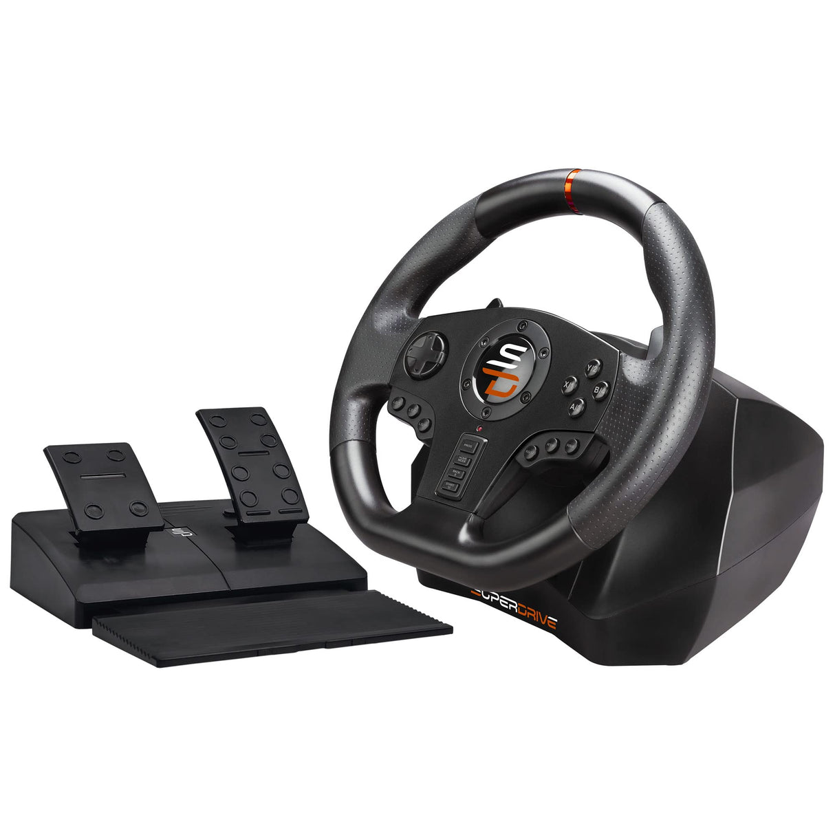Superdrive - Volante de carreras SV710 con pedales, paletas de cambio y vibración - Compatible con PC (programable para todos los juegos)