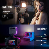 NEEWER Luz de Vídeo RGB Magnética Mini Luz LED Cámara 360° Todo Color con CRI96+ 2500-9000K 18 Escenas 3 Zapata Fría y 1/4" 2000mAh Recargable Portátil Iluminación Fotografía con Trípode/Selfie,BL60C