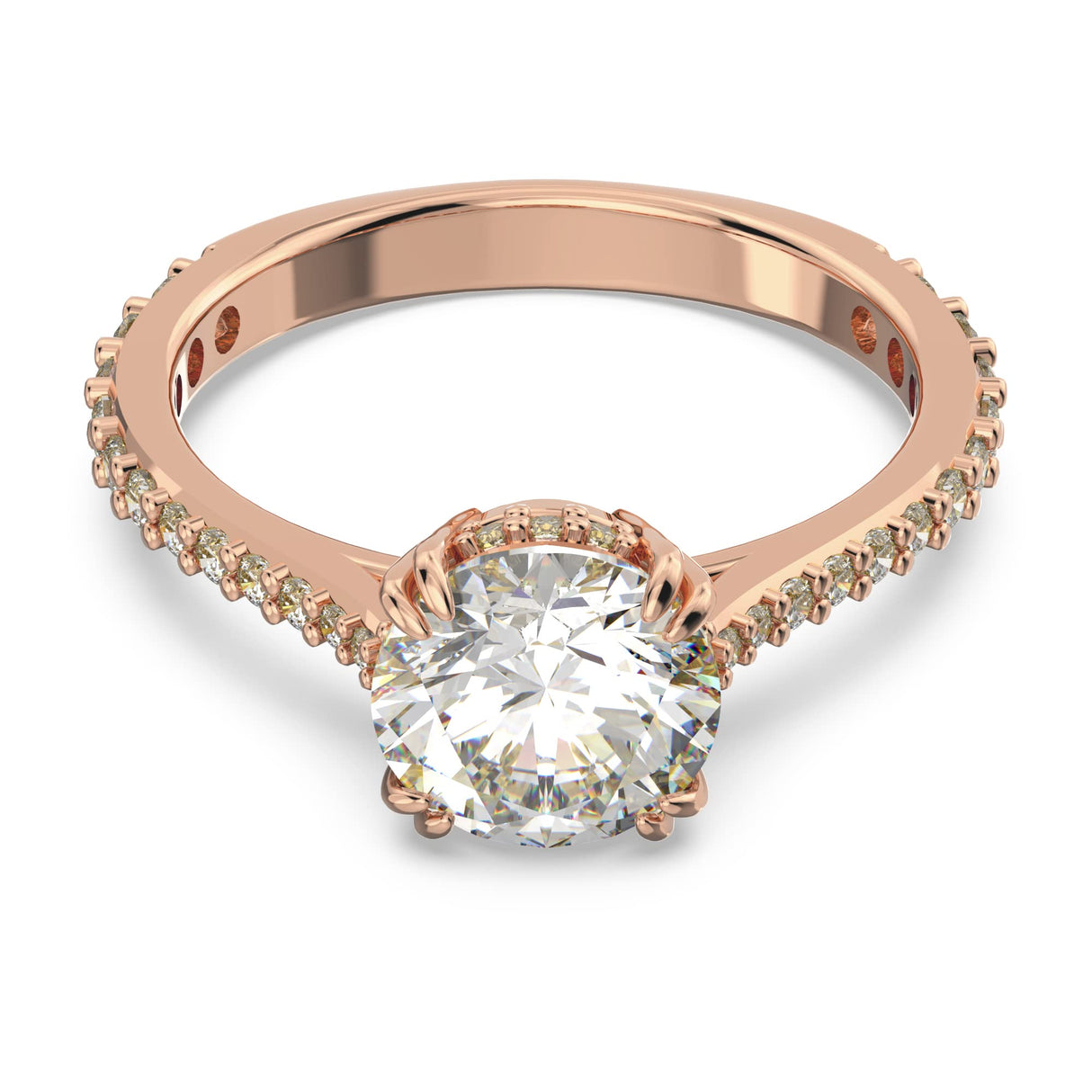 Swarovski Anillo de cóctel Constella, Talla redonda, Pavé, Blanco, Baño tono oro rosa