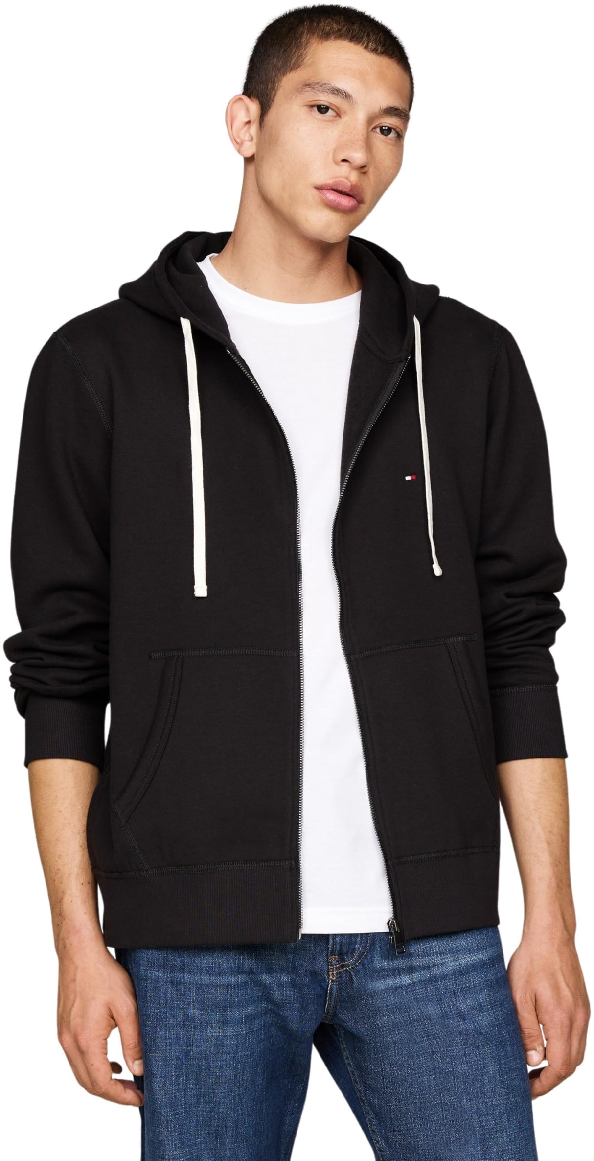 Tommy Hilfiger Hoodie con Cremallera Hombre Stack con Capucha, Negro (Black), XS