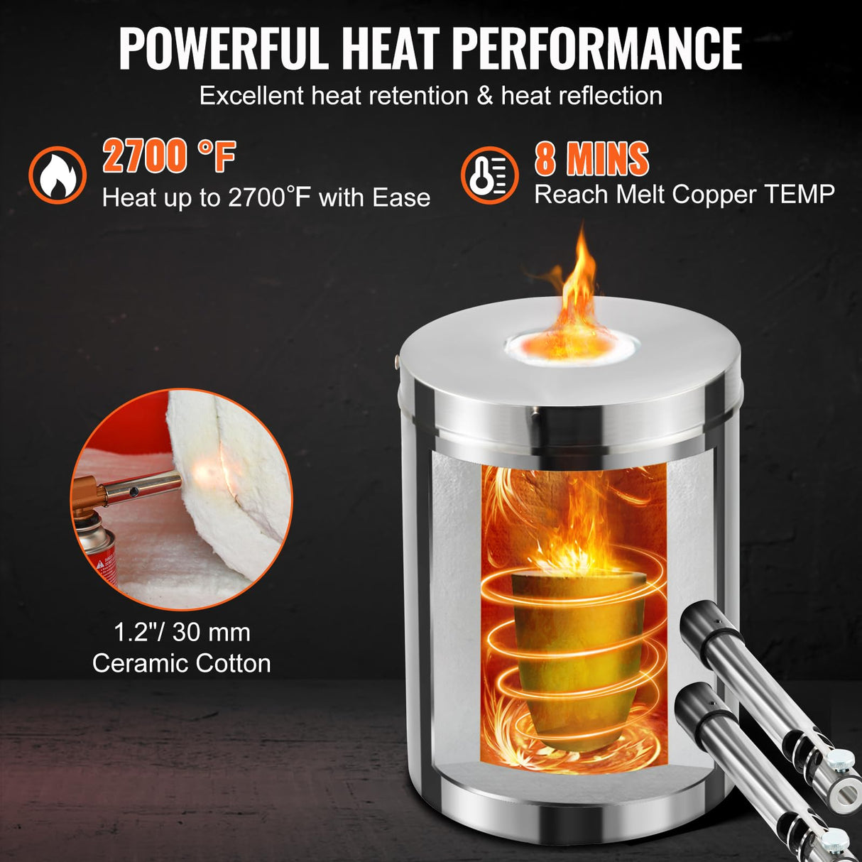 VEVOR Forja de Propano de Acero Inoxidable 12 KG Kit de Horno de Fusión de Metales Temperatura Máxima de 1482 °C Horno de Fundición de Propano 30 PSI Juego de Forja para Cobre, Aluminio, Oro, Plata