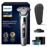 Philips S9000, Afeitadora Eléctrica Hombre, Máquina de Afeitar Barba en Seco y Mojado con Tecnología SkinIQ, Cortapatillas Desplegable, Centro de Limpieza, Soporte de Carga, Estuche de Viaje, S9975/54