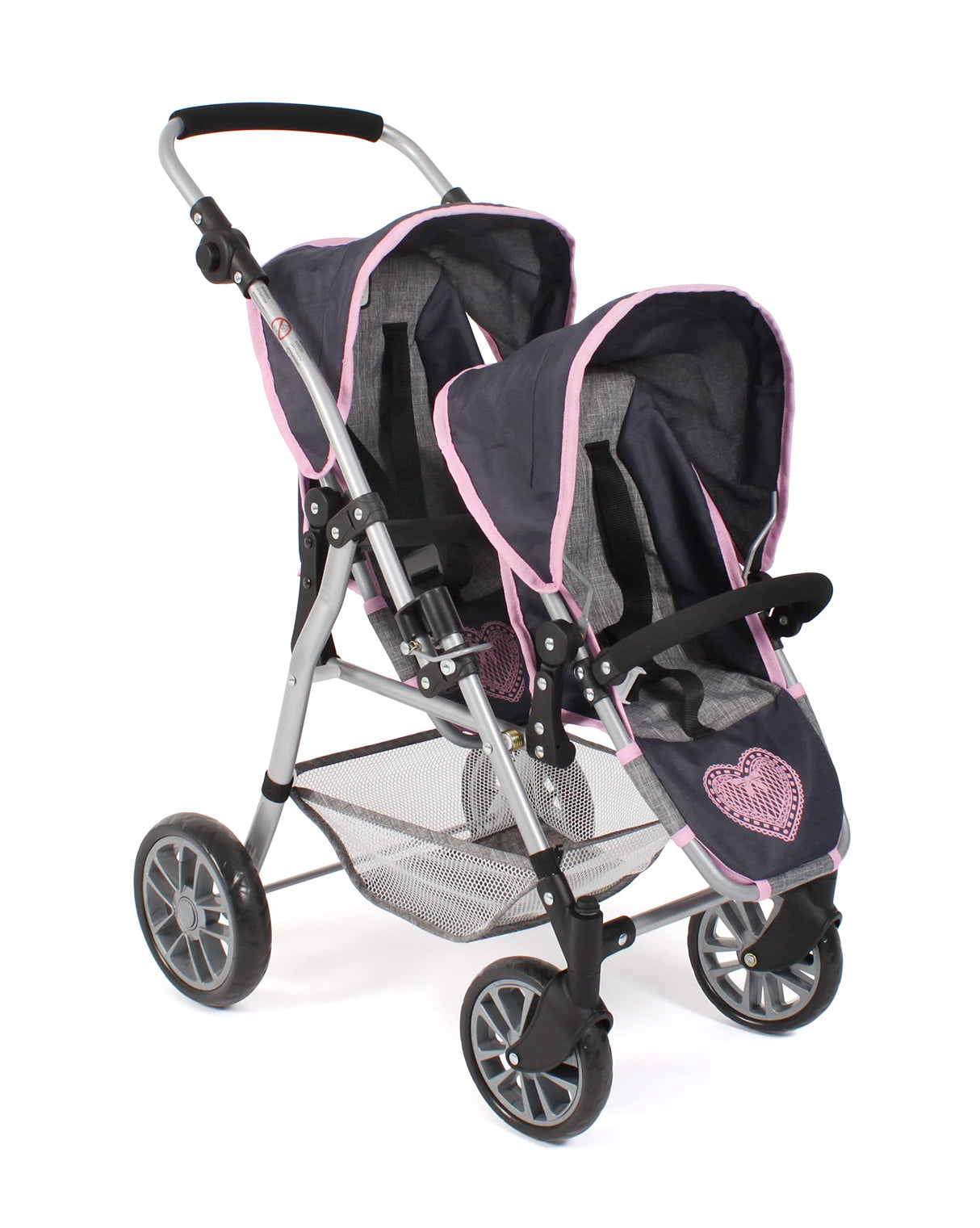 Bayer Chic 2000 - Cochecito para muñecas Twinny, Cochecito Doble para Dos muñecas, Cochecito Gemelo para niños de 4 a 8 años, Melange Gris-Azul Marino