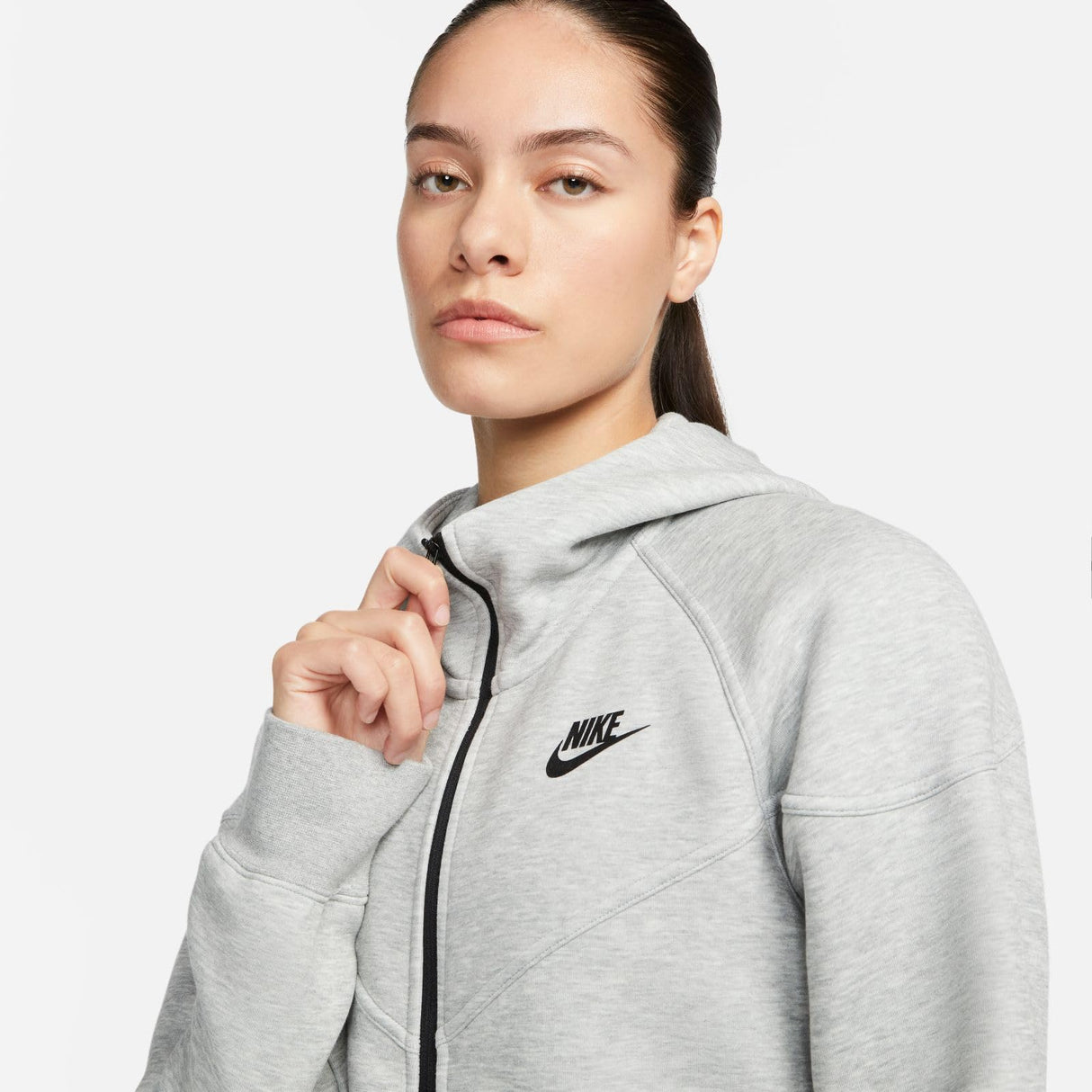 Nike FB8338-063 Sportswear Tech Fleece Windrunner Sweatshirt Mujer DK GREY HEATHER/BLACK Tamaño M