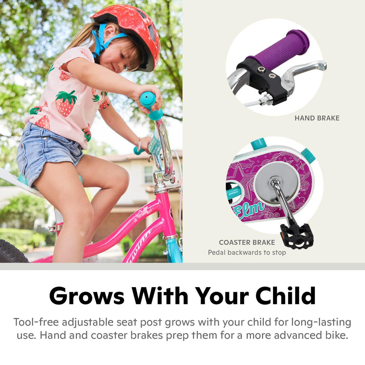 Schwinn Elm - Bicicleta para niños, ruedas de 12 pulgadas, asiento ajustable, incluye estabilizadores, rosa