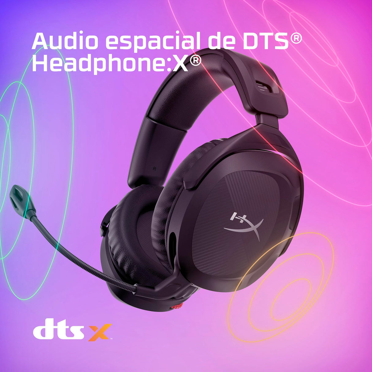 HyperX Cloud Stinger 2 Wireless, Cascos gaming inalámbricos PC, Drivers de 50 mm, Audio Envolvente, Giro 90º, Dongle USB, batería 20h, Micrófono con cancelación de ruido - Negro