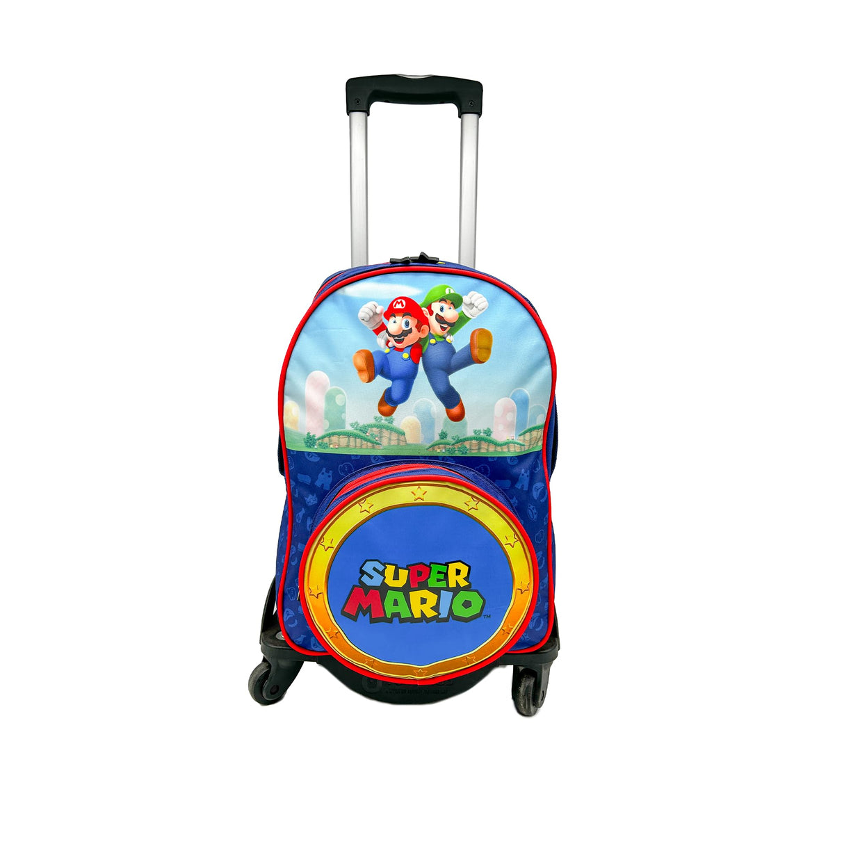 ToyBags Mochila Escolar Super Mario - Doble Compartimento Adaptable + Carro Negro Proteccion Lateral Y STOPER Frontal Anti CAIDA 4 Ruedas giratorias - 45 X 32 X 20 CM