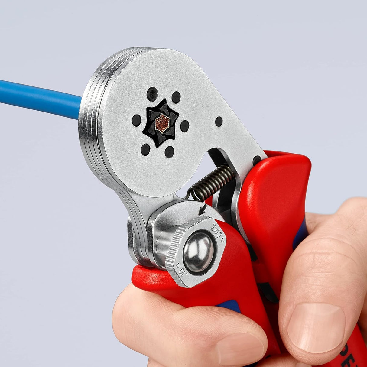 Knipex Alicate autoajustable para crimpar punteras huecas de acceso lateral cromado, con fundas multicomponentes 180 mm 97 55 14