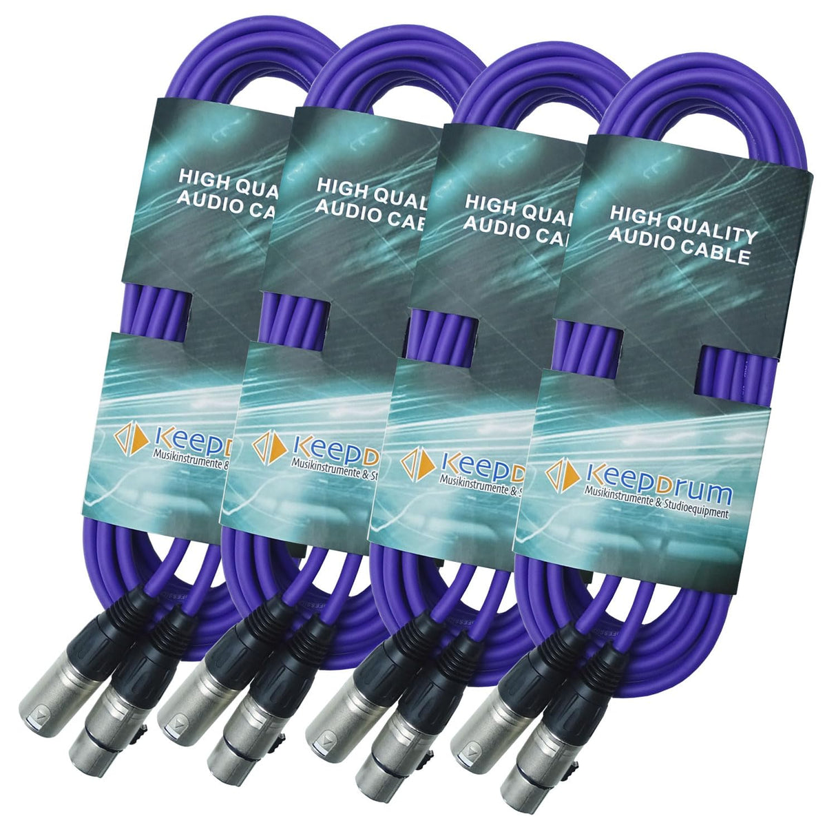 keepdrum mc001xx-10m-pu - Cable de micrófono XLR (3 pines, 10 m, 4 unidades), color lila