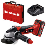 Einhell Amoladora angular con batería TE-AG 18/115 Li Kit Power X-Change (18 V, 115 mm diámetro de disco, 28 mm profundidad de corte, incl. 3,0 Ah batería y cargador), Rojo