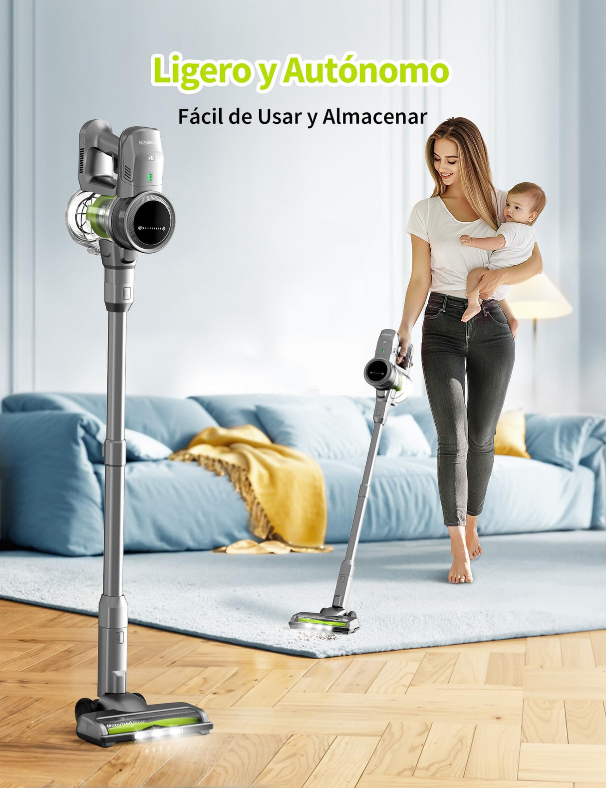 kalado Aspiradora Sin Cable, 26KPa Aspirador Escoba Inalámbrica con Pantalla LED, Batería Extraíble, 40 Minutos de Duración, Aspiradoras para Mascotas con Cepillo LED