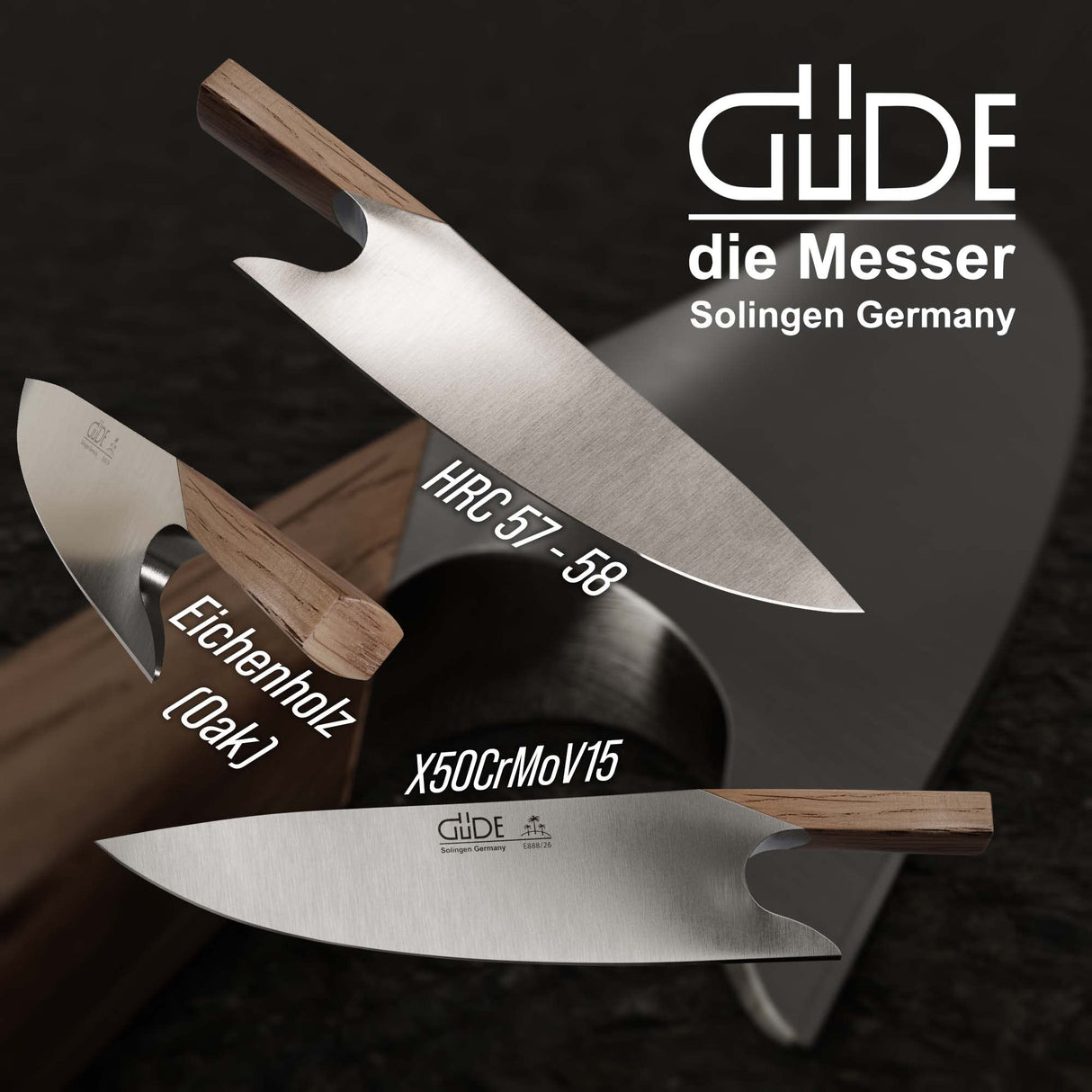 Güde Solingen - THE KNIFE forjado, 26 cm, roble de barril, Cuchillo De Concinero, Hecho a mano en Alemania